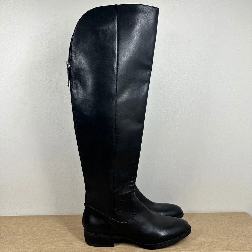 Arturo Chiang Over The Knee Boots Women 8.5 Black Leather Tall Riding Minimalist